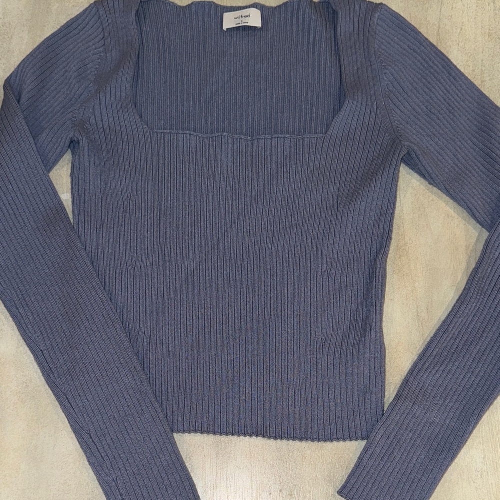 Wilfred Aritzia Ribbed Square Neck Top in Slate Blue